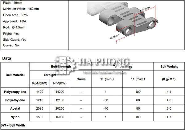 Băng tải nhựa HS-1000B Hongsbelt HS 1000B