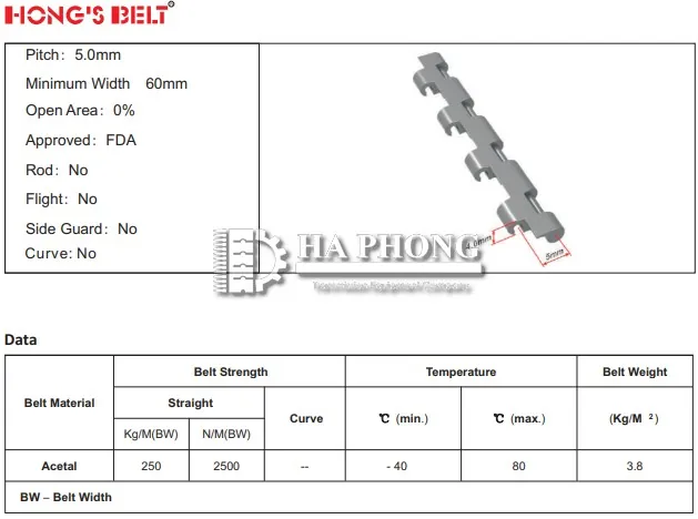 Băng tải nhựa Hong’s belt HS 4000A bước siêu nhỏ 5mm hongsbelt HS 4000