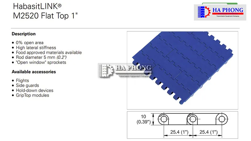 Băng tải Habasit M2520 mặt kín Băng tải Habasit M2520 bề mặt kín