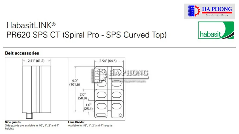 Băng tải nhựa Habasit PRSPS620 Băng tải nhựa habasit – Thụy Sỹ chạy xoắn ốc PRSPS620