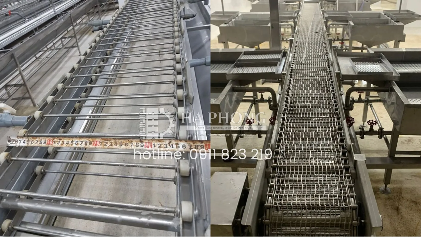 Công đoạn chế biến, sử dụng lưới inox eyelink hoặc băng tải cây ty