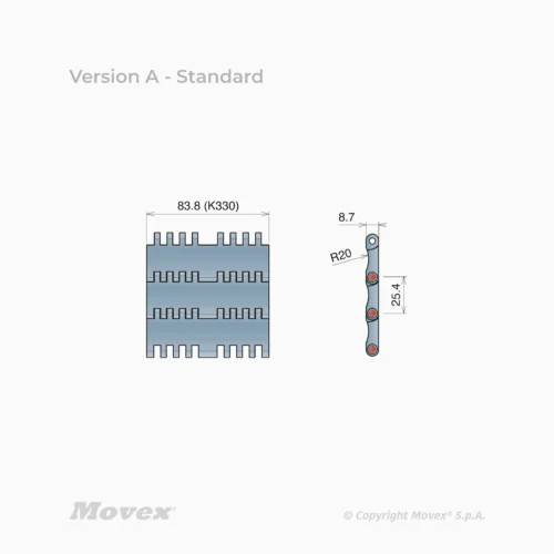 Băng tải xích nhựa Movex - Modular Belts 550 PRO Flat Top Version A - Standard Băng tải xích nhựa Movex - Modular Belts 550 PRO Flat Top